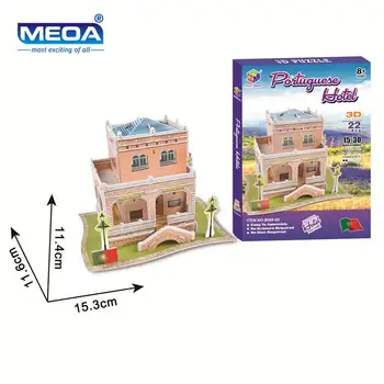 MEOA Картонная 3D Игрушка-головоломка Portugal Hotel Inn Model European Town Assembly Kits Развивающие Игрушки Для Детского Рождественского Подарка