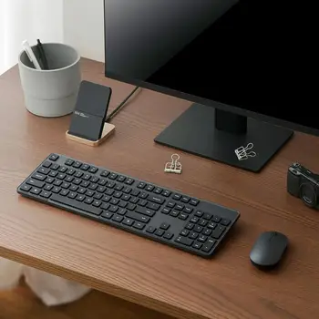 2023 Xiaomi Клавиатура Мышь Набор 2 для Офисного Компьютера 2,4 ГГц Беспроводная Портативная Черная Минималистичная 104 Клавиши USB Тонкие Клавиатуры