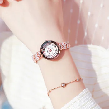 Модные дизайнерские часы-браслет из белого циркона в форме цветка розового золота для женщин