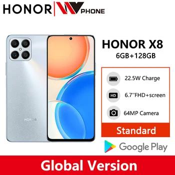 Глобальная версия HONOR X8 Android 11 Snapdragon 680 90Hz Мобильный телефон с наддувом 22,5 Вт
