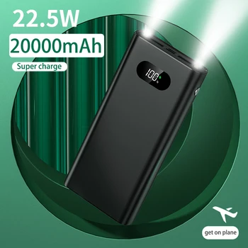 22,5 Вт Супер быстрая зарядка 20000 мАч Power Bank для iPhone Huawei Портативное зарядное устройство LED Внешний аккумулятор Powerbank Для Xiaomi Redmi