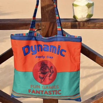 Контрастная Холщовая сумка Для путешествий на открытом воздухе, Женская сумка для покупок на плечо с принтом