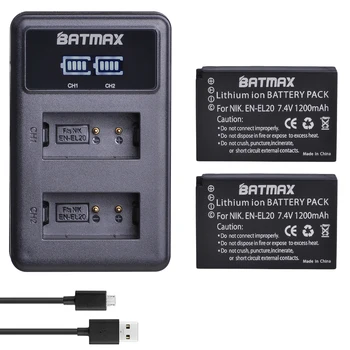 Batmax 1200 мАч EN-EL20 EN EL20 EN EL20a Батарея + Светодиодный Двойной USB Зарядное устройство для Nikon Coolpix P1000 Nikon1 J1, J2, J3 Nikon1 AW1