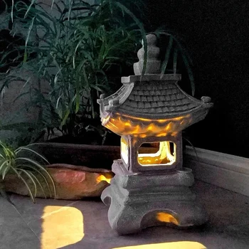 Украшение двора в японском стиле, Смоляная солнечная лампа, Дворцовые фонари, Дзен-ландшафтные огни, Украшение для домашнего садоводства-FS-PHFU
