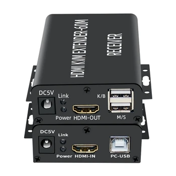 Совместимый с HDMI удлинитель KVM 60 м по кабелю Ethernet Cat5/6, конвертер аудио-видео 1080P USB для ПК, ТВ-монитора-EU Plug