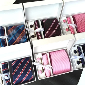 gravata для мужских галстуков роскошный дизайнерский бренд 8 см подарочный набор Жаккардовый галстук Карманный Квадратный Зажим запонки corbatas para hombre