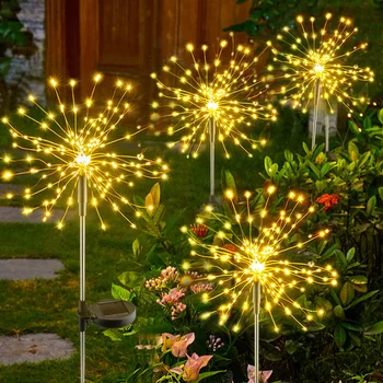 Светодиодные солнечные фейерверки, Уличная водонепроницаемая лампа в виде одуванчика, звезда, медная проволока, световая гирлянда для украшения сада, газона и ландшафта