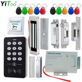 Комплект системы контроля доступа к двери YiToo, RFID клавиатура + блок питания + Электрический 180 кг Магнитный замок, дверные замки для домашнего сейфа