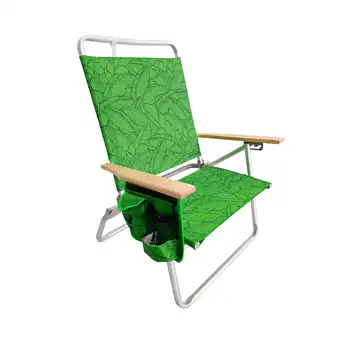 Складной пляжный стул с боковым карманом и сумкой для хранения, 3 положения для откидывания, вес 275 фунтов Вместимость (зеленый банановый лист)