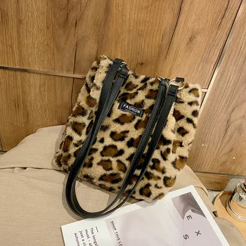 2021 Новая модная леопардовая сумка через плечо, женская плюшевая повседневная сумка-мессенджер, Модные женские сумки через плечо для девочек