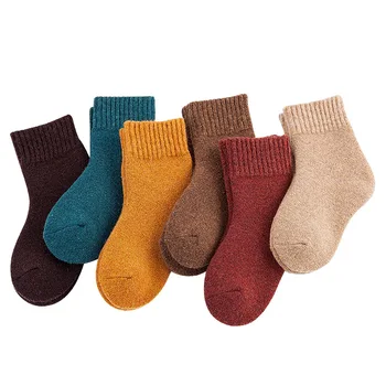 Осень-зима, сохраняющая тепло, Плюс Толстые шерстяные детские носки, махровые Внутри, мягкие удобные школьные носки для девочек и мальчиков, 6 цветов