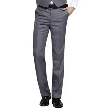 2019 Новая корейская версия прямых брюк, Мужские деловые костюмные брюки без драпировки, Британские серые Длинные брюки, Размер 27-37